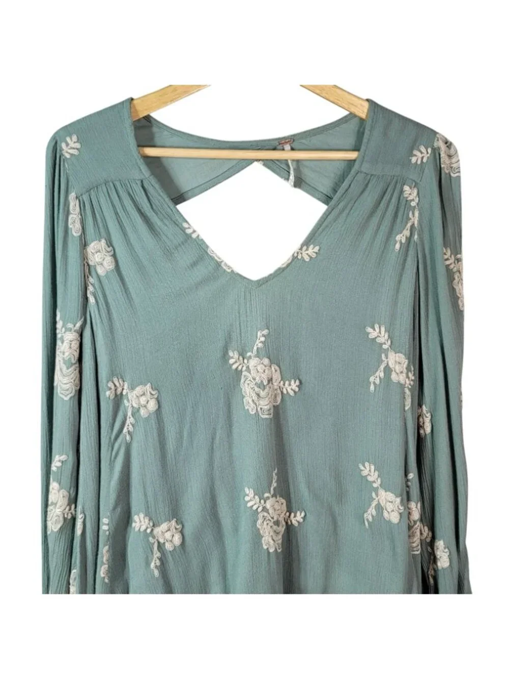 Free People Emma Swing Mini Dress Green Small Lined Cut Out Floral Embroidered B